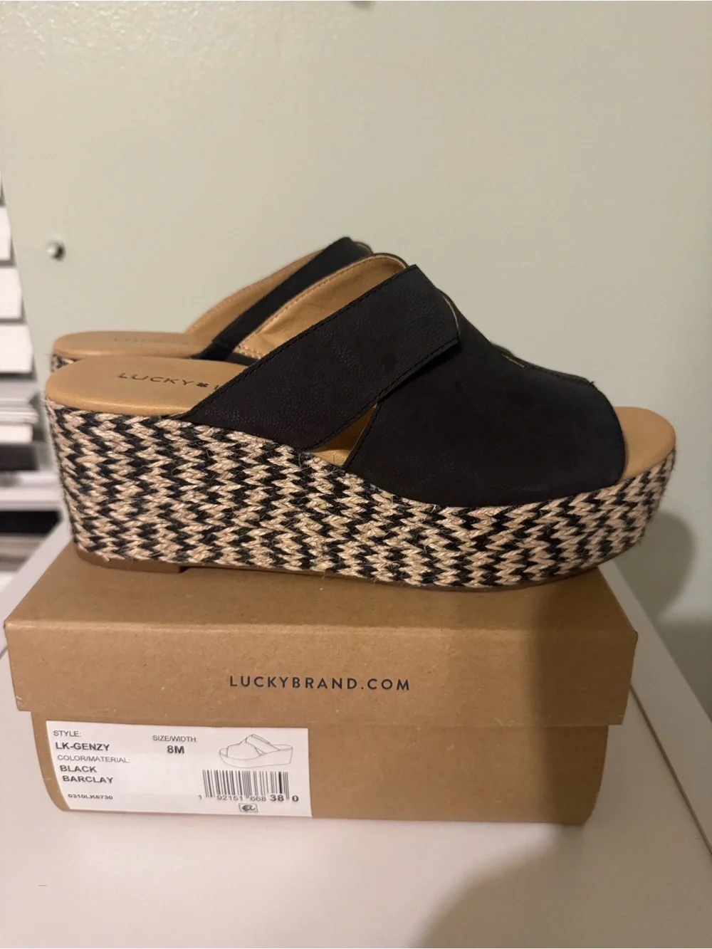 Lucky Brand Black Woven Espadrille Platform Slide